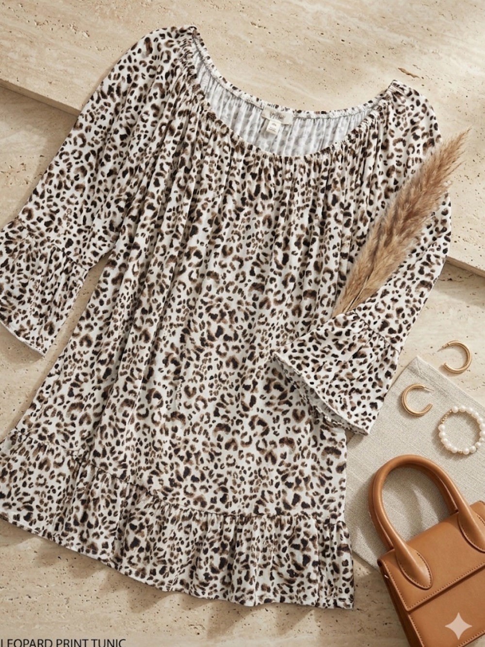 Peach Love California White and Brown Leopard Print Peasant Top